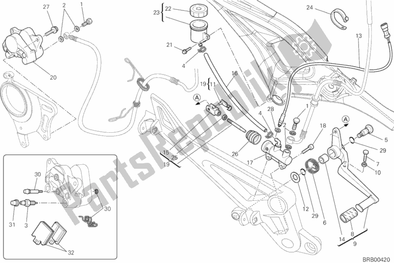 Tutte le parti per il Sistema Frenante Posteriore del Ducati Monster 796 ABS 2014